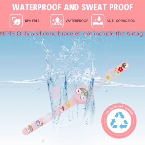 ZORBES® Kids Airtag Bracelet Cartoon Rainbow Silicone Anti-Lost Waterproof Full Cover Protection for Air Tag 9 Inches Adjustable Wrist Band 2PCS