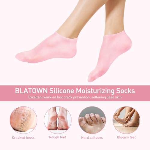 HANNEA 4 Pairs Moisturizing Glove Socks Set, Silicone Gel Spa Socks for Dry Cracked Skin, Silicone Gel Heel Socks Anti Slip, for Foot Hand Softening, Calluses, Foot Care After Pedicure