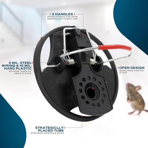 HASTHIP® 4PCS Rat Trap for House Garden Patio Mouse Quick Response Catcher Reusable Disk Strong Spring Loaded Round Killer for Mice and Other Rodents in Kitchen Garage