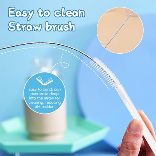 HASTHIP® 8PCS Straws for Stanley Cup with 2 Silicone Smile Cloud Straw Caps and 1 Cleaning Brush 12.2 Inches Reusable PE Replacements for 40oz Tumbler