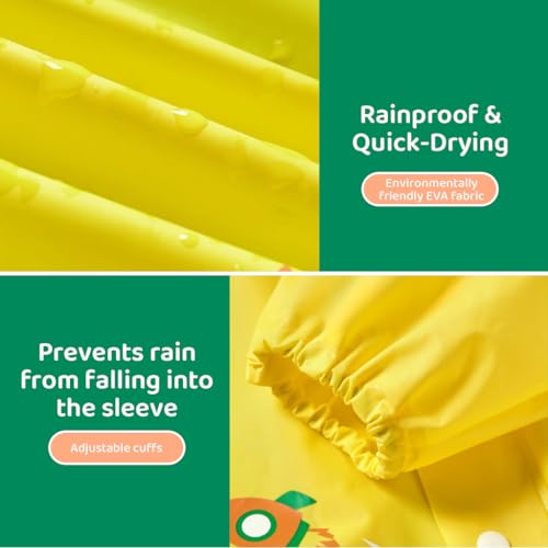 PATPAT Dinosaur Kids Rain Coat EVA Hooded Jacket with Transparent Wide Brim Cartoon for Boys Girls 4-5 Years Old M 2 PCS with Storage Pouch Knee-length