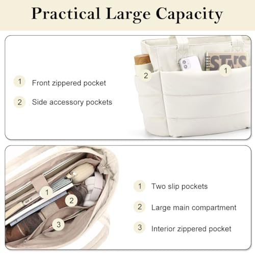 PALAY® Fashion Tote Bag for Women Soft Handbag Lightweight Puffy Travel 15.6 inches Laptop Quilted Shoulder 13.8X6.3x19.3 inches 2PCS