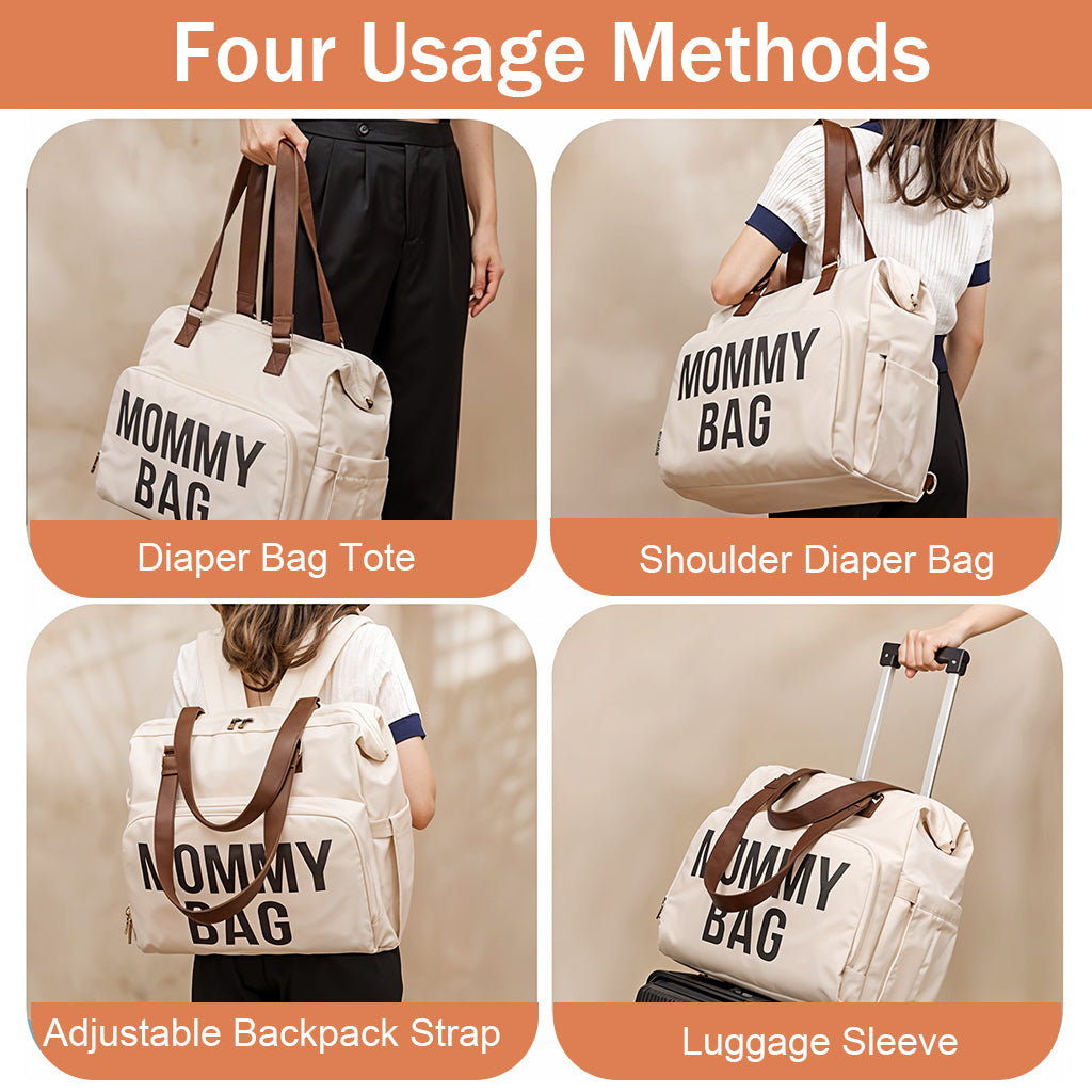 ZIBUYU Diaper Bag Mommy Tote Bag Oxford Cloth Mommy Bag Backpack Shoulder Bag Multi Layer Waterproof Portable Diaper Bag Backpack Travel Mommy Tote Bag, Beige.
