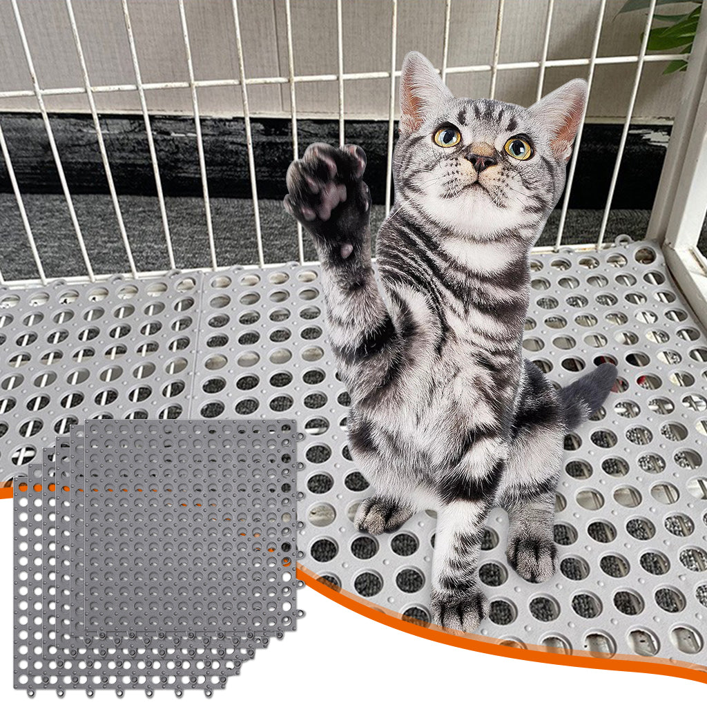 Qpets 6Pcs Pet Cage Mat for Dog/Cat/Rabbit, Plastic Pet Flooring Mat Cat Cage Mats Dog Litter Catcher Pads, Waterproof Non-Slip Floor Mats for Cats Dogs Bunny Easy to Clean Cage Pads (1Pcs 30*30CM)