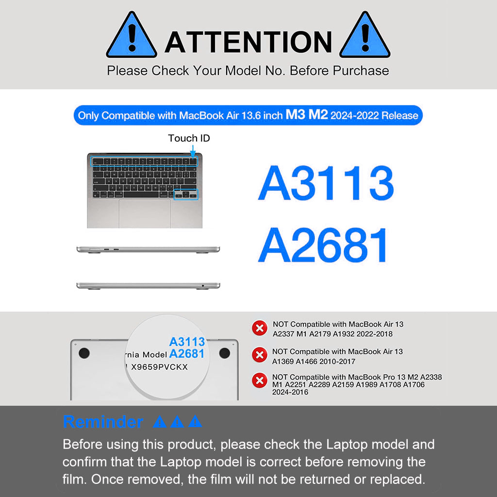 ZORBES Laptop Case for MacBook Air 13.6 inch 4 in 1 Accessories Kit with Keyboard Cover, Lens Privacy Shield, USB C Adapter Sleek Transparent Laptop Case for MacBook Air 13.6 inch A3113 M3/ A2681 M2