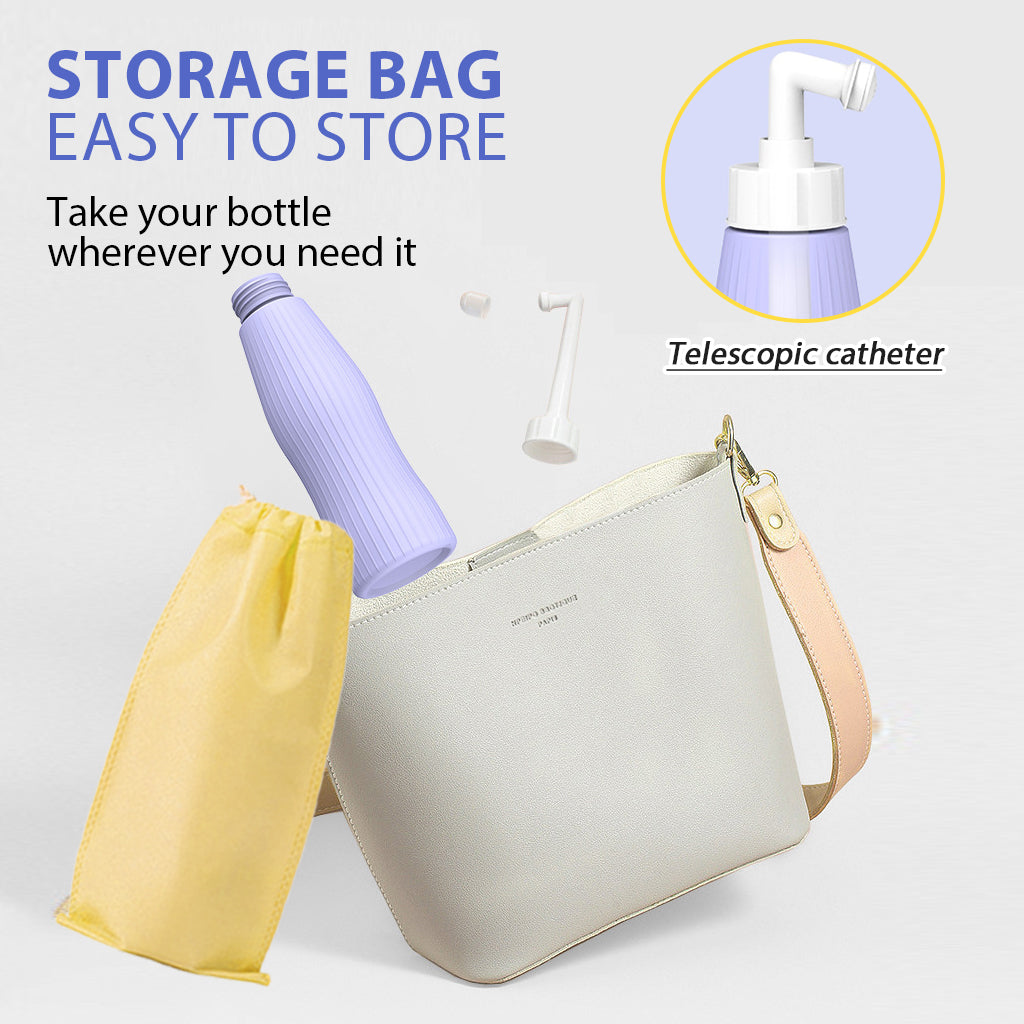 HASTHIP Peri Bottle, 500ml Portable Travel Bidet with Bag, with 2 Interchangeable Spray Nozzles Travel Bidet with Storage Bag Cleansing Bidet Sprayer for Personal Hygiene Care, Postpartum Perineal