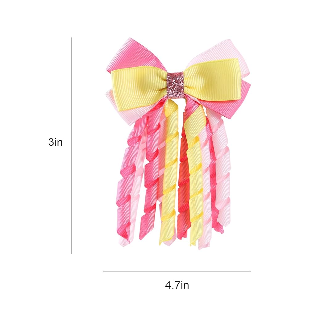 PALAY 2Pcs Ribbon Bow Hair Accessories for Girls, Princess Cute Hair Clips for Girls Curly Ribbon Hair Bow Clip stylish Headpieces Hair Pins for Girls Gift, Pink