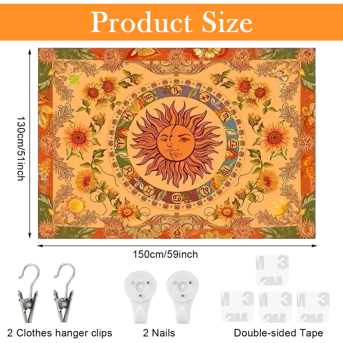 HASTHIP Sun and Moon Tapestry, Aesthetic Sun Moon Sunflower Tapestry, Retro Tapestries Wall Art Tapestry Cover Wall Hanging Room Decor for Bedroom Livingroom, 51x59 inches