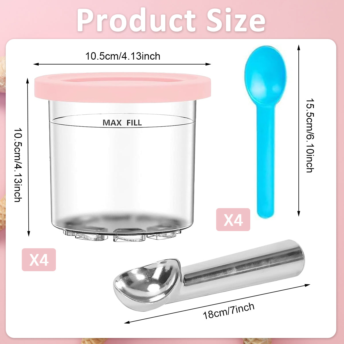 HASTHIP 4Pcs 16Oz Ice Cream Tubs Compatible with Ninja CREAMi Ice Cream Maker NC300, NC299AM Ice Cream Tubs Ice Cream Pints with Lids for Ninja Ice Cream Maker, with 4 Color Spoons & Ice Cream Scoop