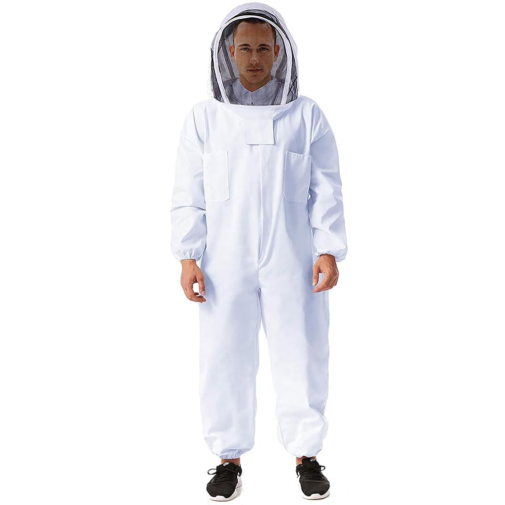 HASTHIP Bee Suit with Protective Mesh Face Cover Hood Zip Up Long Sleeve Jumpsuit Breathable Outdoor Summer Bee Suit for 175-185cm Height Adult