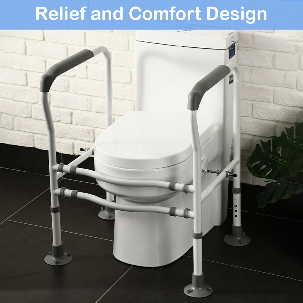 HANNEA Toilet Safety Rail Robust Carboon Steel Bathroom Safety Rail No Drill Suction Cup Toilet Safety Frame for Elderly Adjustable Height & Width Design Bathroom Safety Support for Elderly