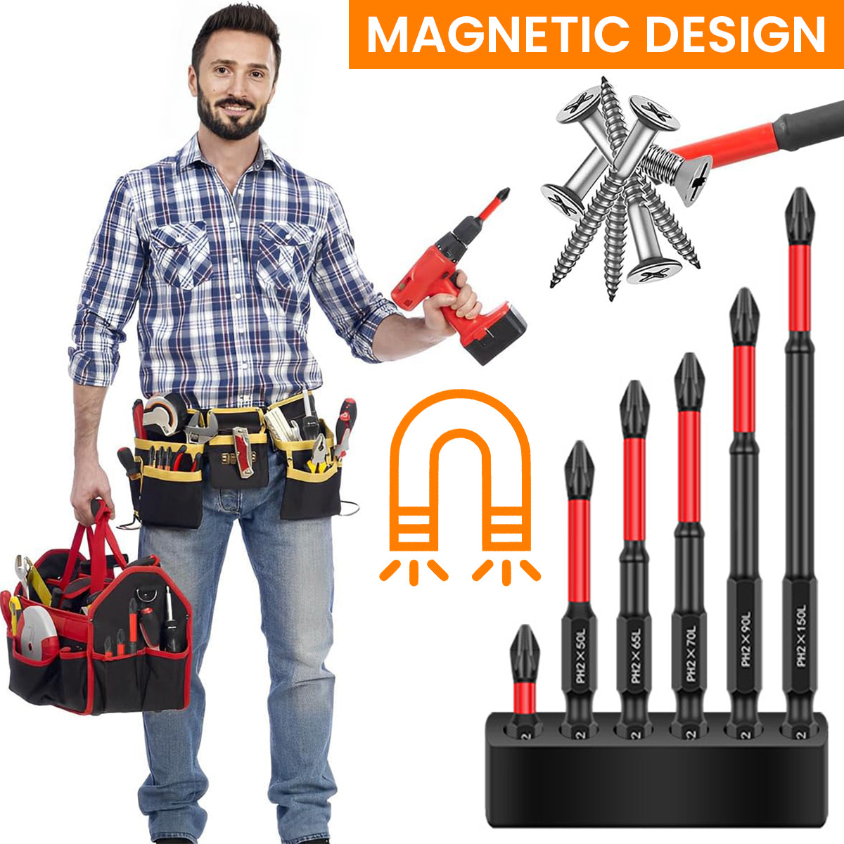 Serplex Set of 12 TS2 Screwdriver Bit Heavy Duty S2 Alloy Steel Hex Shank TS2 Screwdriver Bits with 6 Length Screwdriver Bit for Impact Driver Electric Screwdriver, with Screwdriver Bit Holder