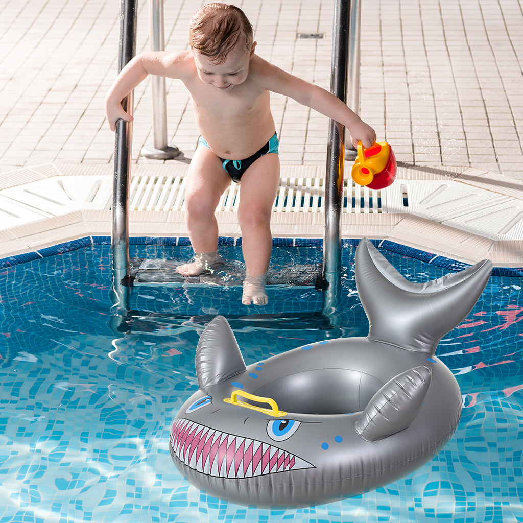 Proberos Swimming Tube for Kids, Child Swimming Float Seat Funny Shark Baby Swimming Floating Seat with Grip Handle PVC Inflatable Swimming Pool Float Summer Shower Pool Party Bathing Float