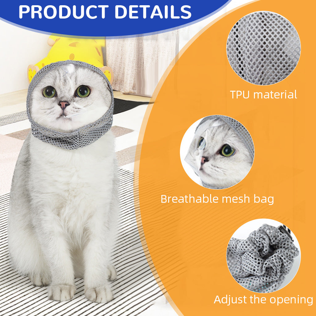 Qpets Cat Face Muzzle Clear TPU Cat Face Muzzle for Grooming Breathable Mesh Drawstring Closure, S