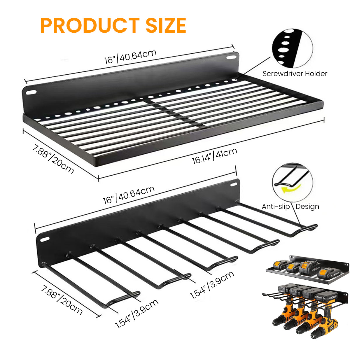 Serplex 2Pcs Power Tool Organizer, Wall Drill Holder Organzier Storage Shelf Battery Organzier Wall Mount Garage Power Tool Storage Rack for Handheld & Power Tools, with Screws & Drywall Anchors