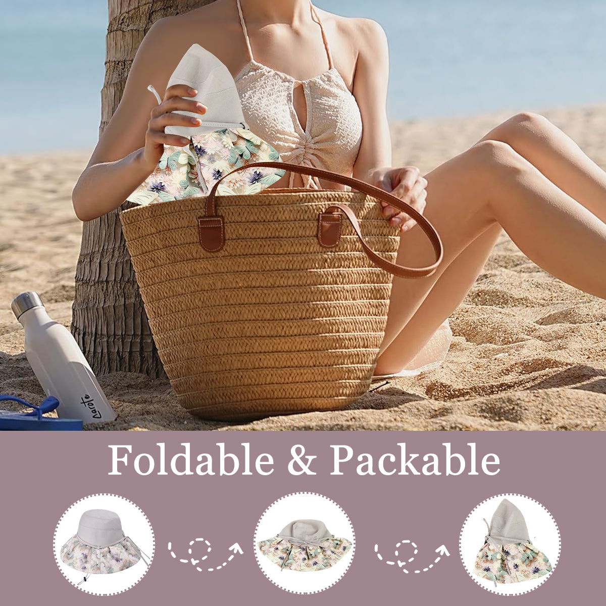 SANNIDHI Bucket Hat for Women Stylish, Sun Hats for Women, Floral Wide Brim Beach Hat for Women, UV Sun Protection Breathable Fishing Hat with Detachble Chin Strap (Mesh Liner, Flexible Brim )