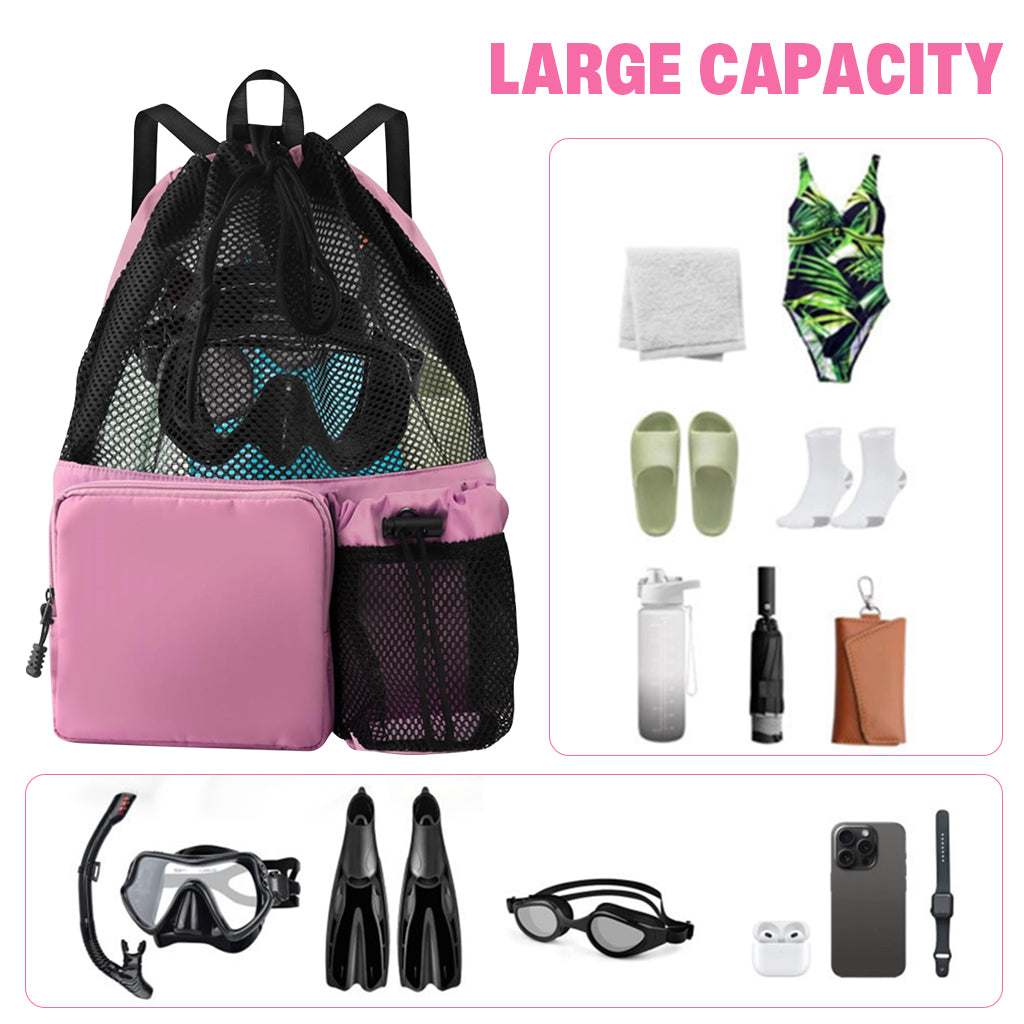 Proberos Drawstring Swimming Bag, 30L Quick Dry Mesh Beach Bag Drawstring Backpack Swimming Gear Bag Lightweight Drawstring Bag Multifunctional Outdoor Bag for Riding, Hiking, Swimming, Camping