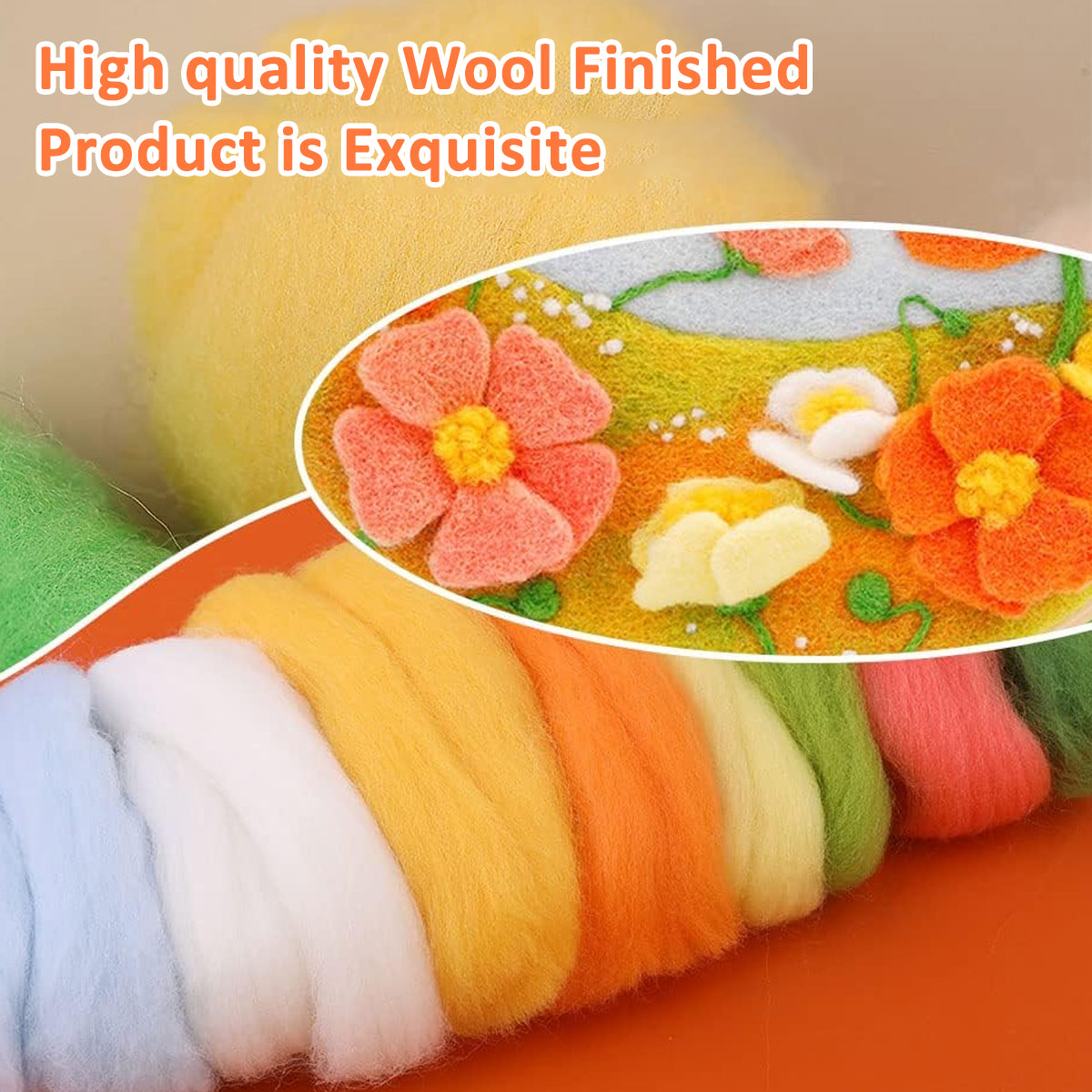 PATPAT DIY Needle Felt Art Craft Kit Flower Poking Stitch Art Kit with Embroidery Punch Needles, 8.35 inches Dia Embroidery Hoop, DIY Art Gift for Kids Adults