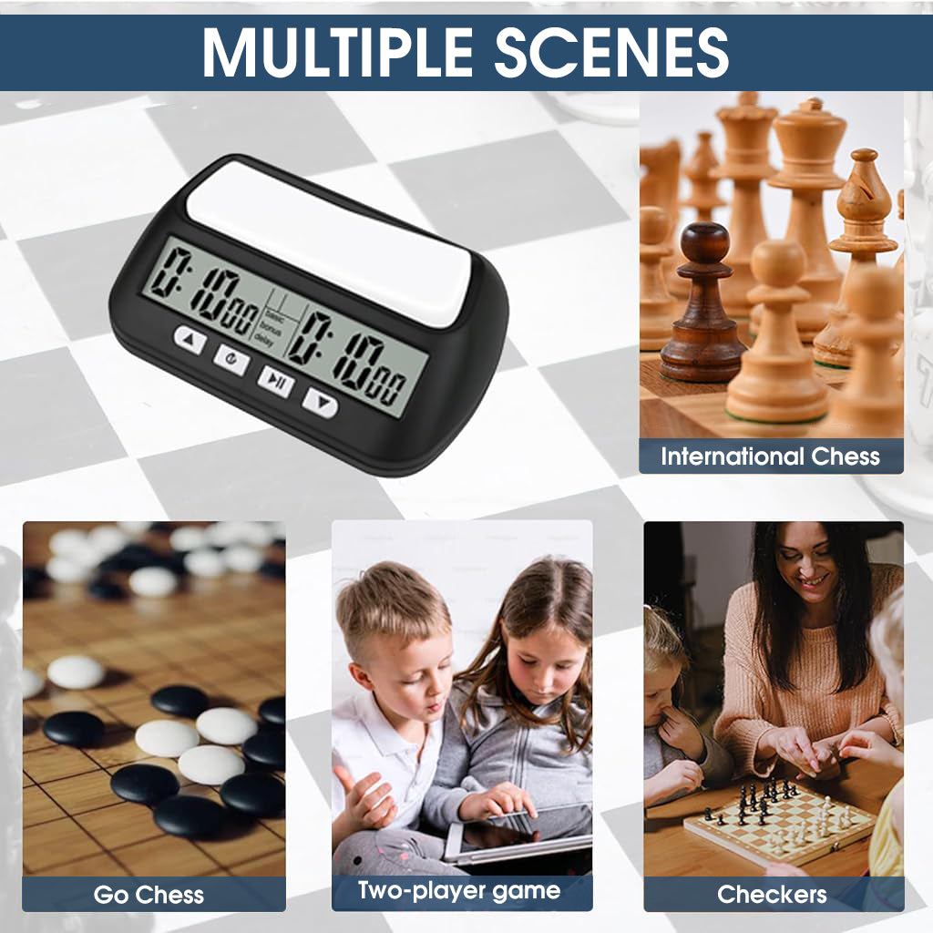 ZIBUYU Digital Chess Clock Timer,Chess Timer for Board Games,Professional Chess Timer with Bonus Delay Count Down Up Function,Batteries Not Included