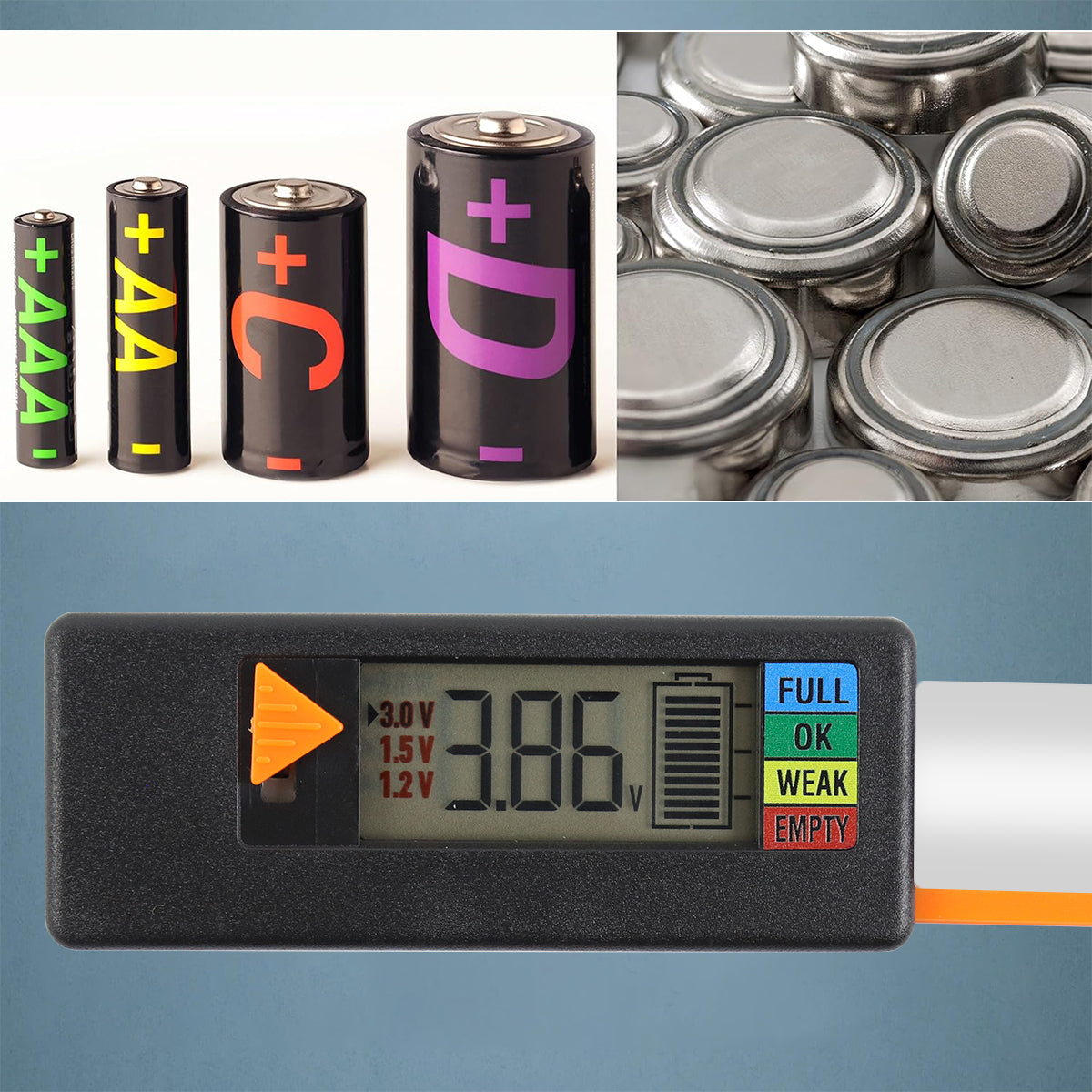 Serplex Battery Tester Universal Battery Votage Tester Checker, LCD Digital Battery Capacity Tester for C Battery AA Battery AAA Battery D Battery N Battery 9V Battery /1.5V/3V Button Cell