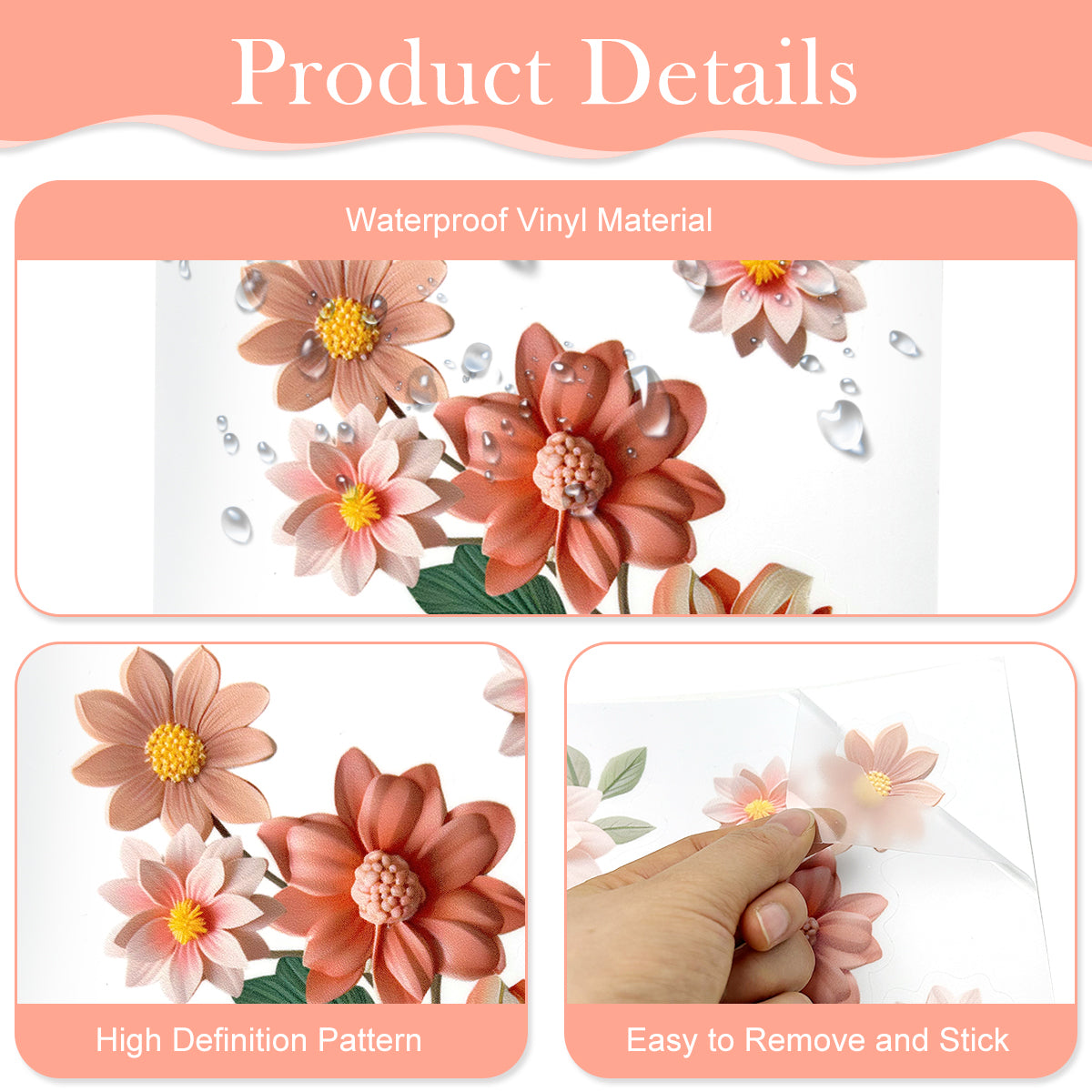 HASTHIP 3Pcs Wall Switch Decals Stickers Aesthetic Flower Wall Stickers for Home Decor Wall Decor 3D PVC Self-adhesive Flower Wall Switch Stickers Living Room Decor