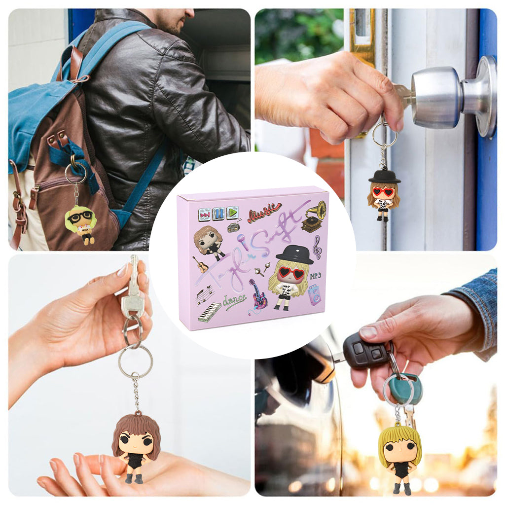 HASTHIP Taylor Swi*t Keychains Merchandise Set of 4pcs Music Star Taylor Keychain, Cute Cartoon Taylor Merch for Girls Women, Collectible Fans Keychain for Backpack for Birthday Christmas Gift