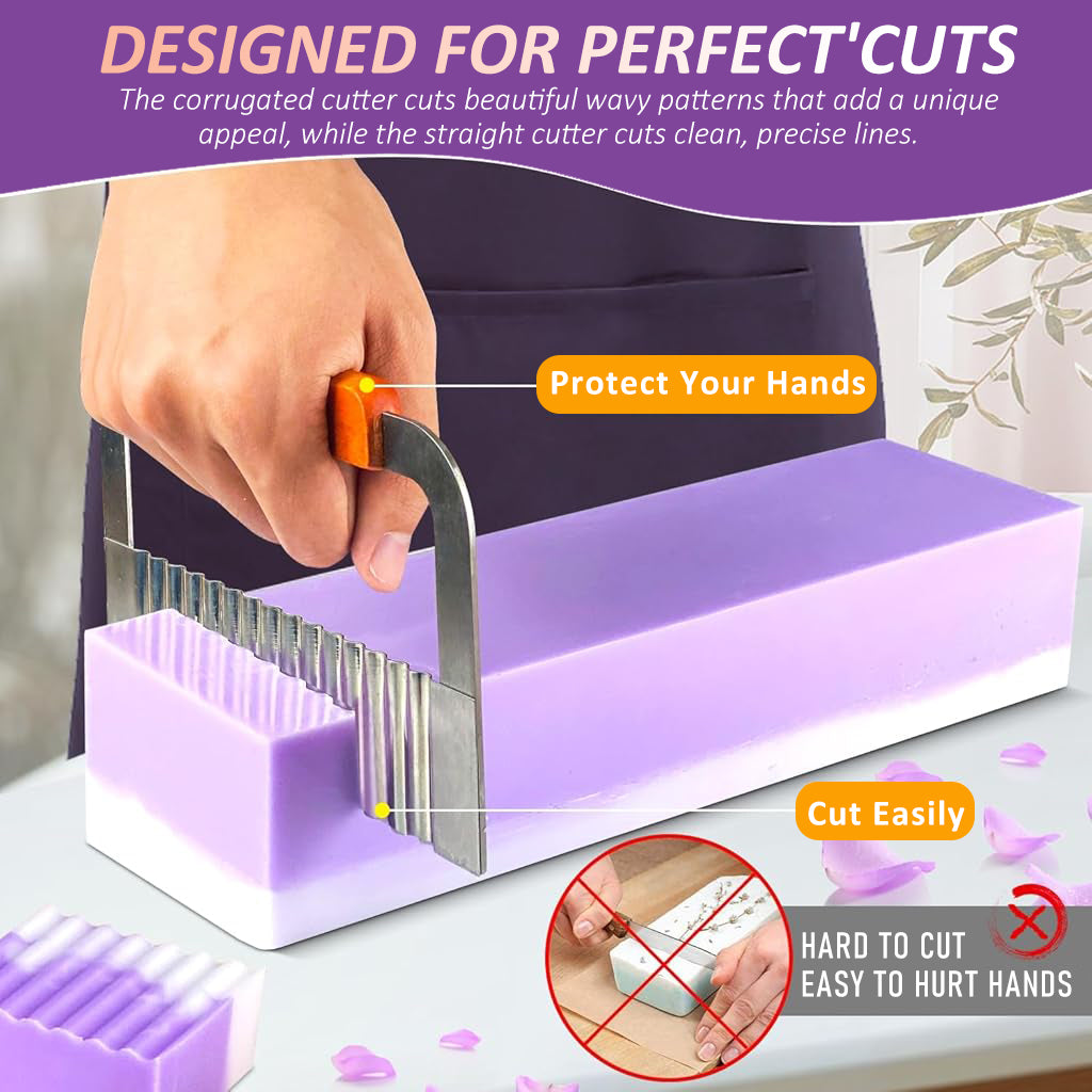 HASTHIP Silicone Soap Mold With Wooden Box, 1200g/42Oz Large Capacity Flexible Rectangular Loaf Mold, Stainless Steel Wavy + Straight Scraper for Soaps Making
