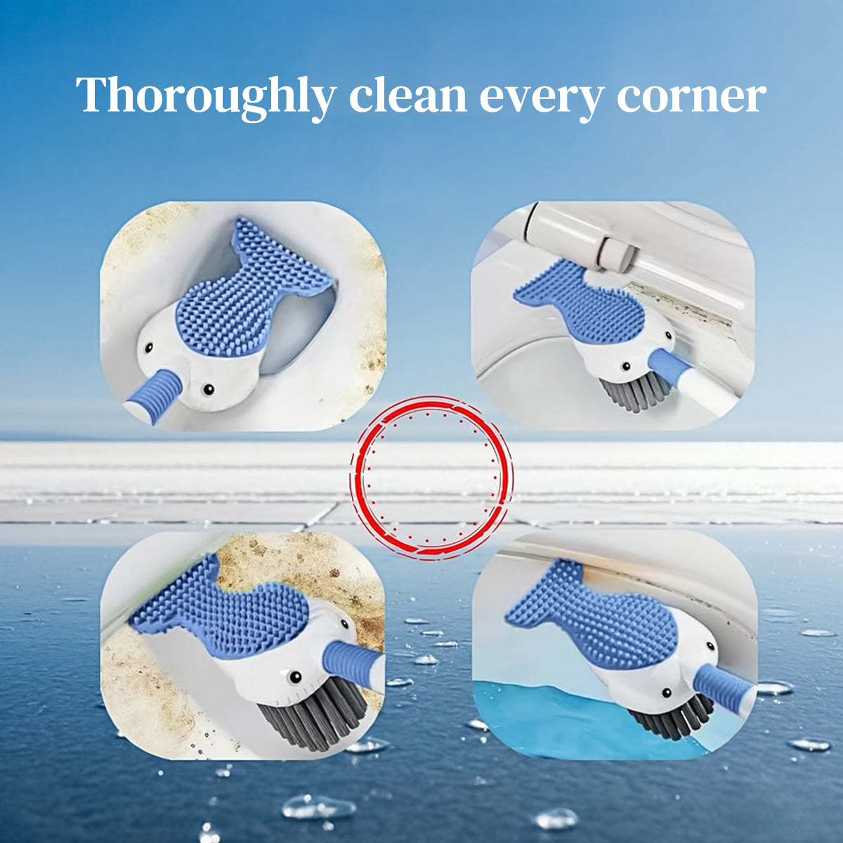 HASTHIP Toilet Brush with Suction Cup Drip Holder 2 in 1 Double Sides Toilet Brush with Intergrated Cleaning Agent Dispenser Flexible Silicone Whale-Tail Toilet Brush Cleaning Brush, 16 inches