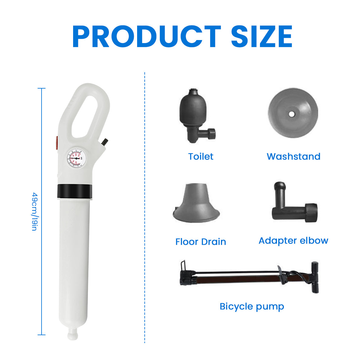 HASTHIP Toilet Plunger Safe Pressurized Air Drain Plunger Tool with Air Pump Trigger Design Manual Pneumatic Clog Cleaner Tool with Interchangeable Attachment Heads, for Kitchen Sink, Toilet