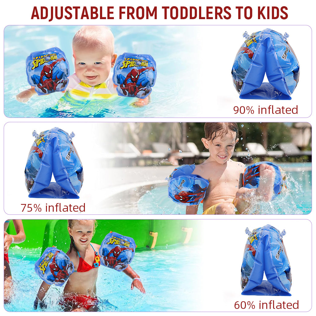 Proberos 2pcs Swimming Floats for Toddler Boys Dual Air Bag Design Blue Cartoon Print Spider Man Arm Floats PVC Inflatable Arm Floats for Young Swimmers