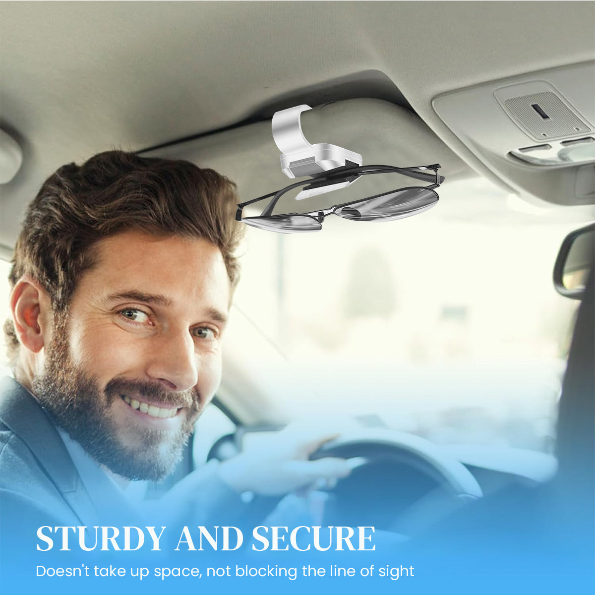 STHIRA® Universal Car Sunglasses Holder Sunglasses Clip Holder for Car Sun Visor Secure Lock Sunglass Holder with One-Button Unlock, Anti-Scratch Sponge, Space-Saving Sunglass Holder for Car