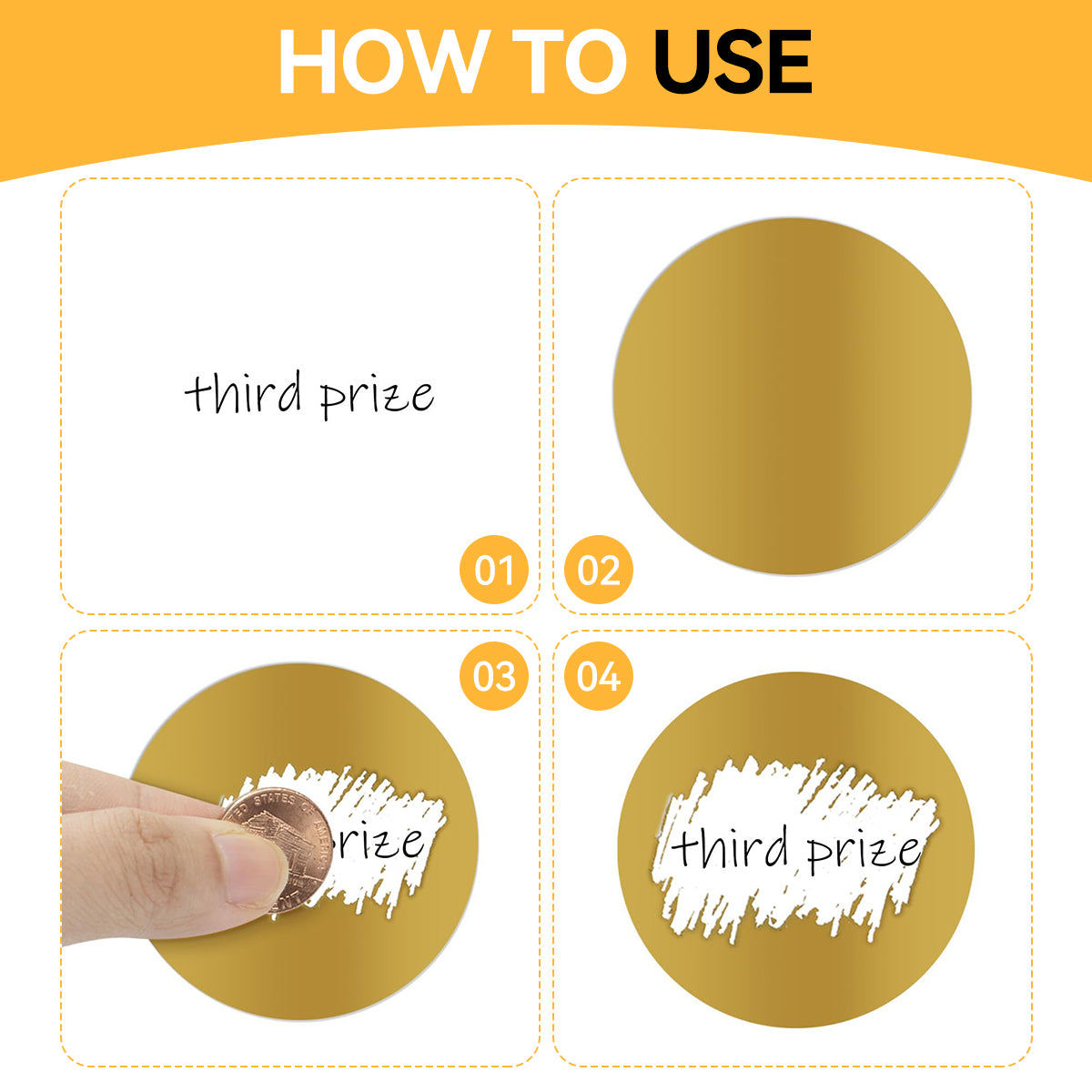 HASTHIP 100Pcs Scratch Off Stickers for Party Game Prize Self Scratch Off Stickers Adhesive Scratch Off Stickers for Lottery Tickets, DIY, Raffle Card Games (Golden)