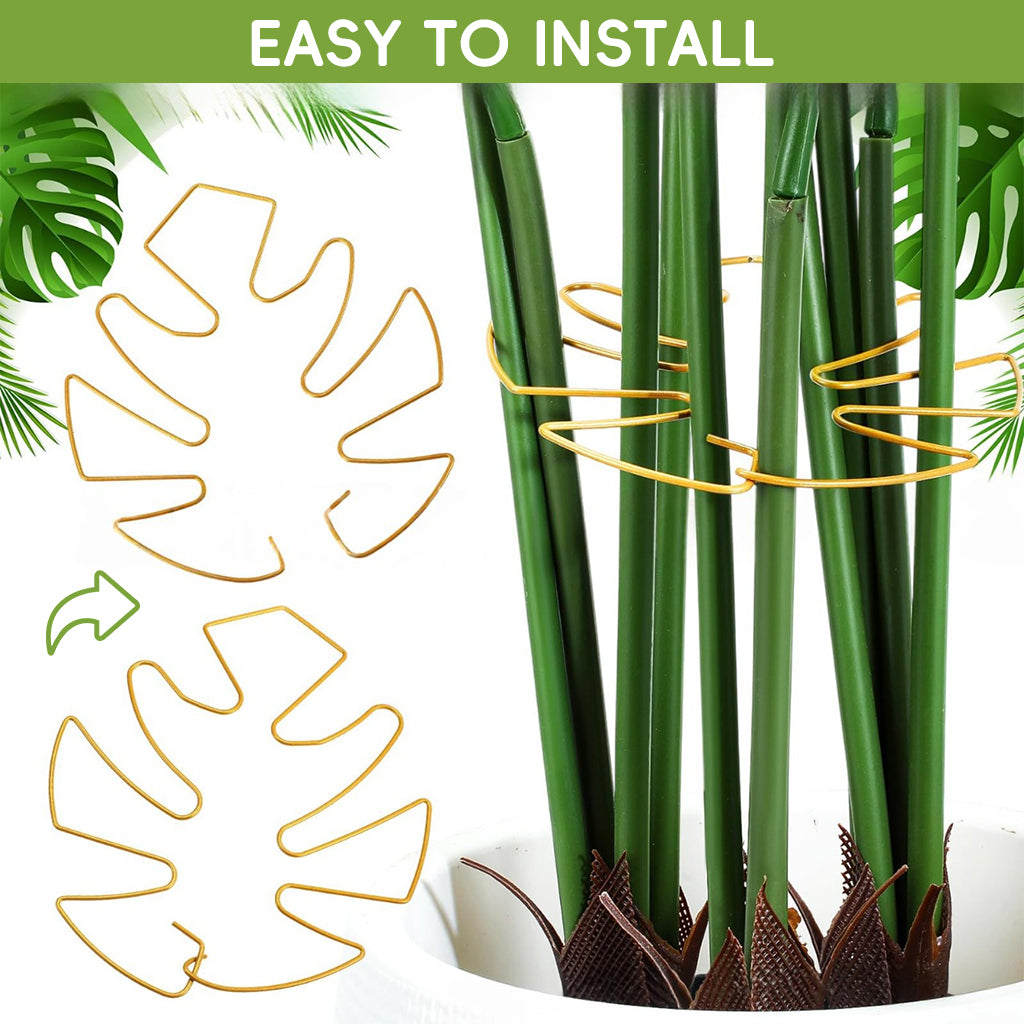 HASTHIP Green Plant Stem Support Flower Stem Upright Support Plant Stem Support Holder Golden Metal Open Leaf-shaped Stem Support for Dahlias, Rose, Orchids