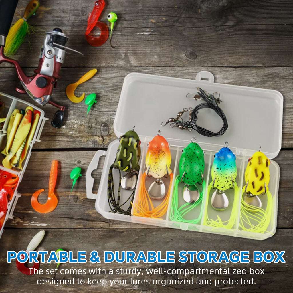 Proberos 5Pcs Fish Lures Realistic Frog Fishing Baits 3cm Tailed Froggy Baits with Shining Metal Sheet Anti-escape Sharp Barbs Soft Silicone Colorful Realistic Frog Lures