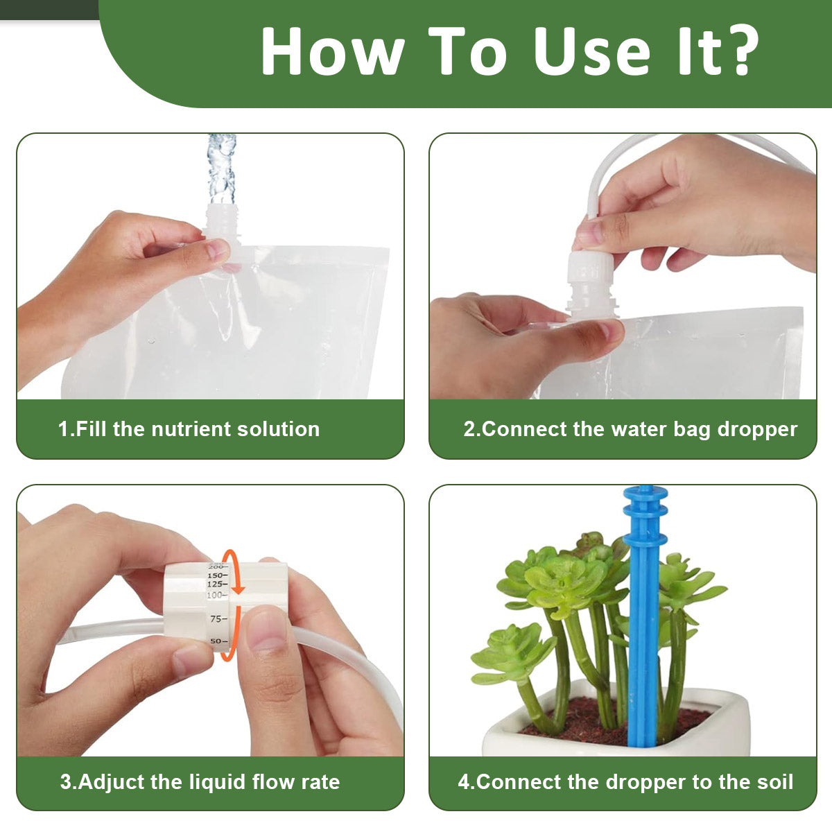 HASTHIP Dual Dripper Plant Watering Device Kit 2L Slow Drip Watering Device Plant Watering Bag with Adjustable Flow Automatical Plant Watering Device for Plant Pots