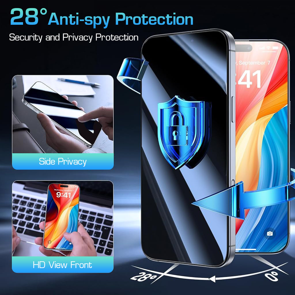 ZORBES 2pcs Privacy Screen Protectors for i Phone 16 Pro 6.3'' Ultra HD Tempered Glass Screen Protectors 2-Step Installation Auto-Alignment HD Screen Protector Kit with Screen Cleaning Tools