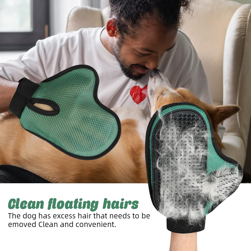 Qpets Pet Hair Grooming Glove for Cat Dog Hair Brush Glove Breathable Mesh Pet Hair Grooming Glove Rubber Rounded Tip Bristles Deshadding Hair Removal Glove Deshadding Hair Removal Glove