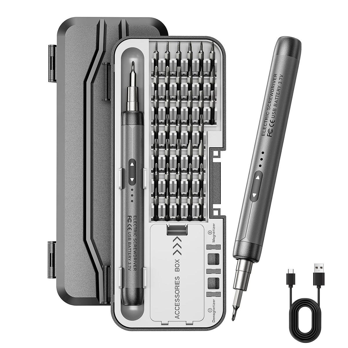 Serplex Mini Electric Screwdriver Kit with Tool Box 46 in 1 Precision Electric Screwdriver with 38 Bits & 6 Pry Tools USB Rechargeable Cordless Screwdriver Tool for Phone/Camera/Laptop/Watch