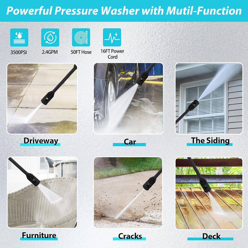 HASTHIP High Pressure Car Washer 3000W Electric 150 Bars Home Car Washer On-Wheel Moving Pressure Washer with Sprayer Gun & 10 Meter Water Pipe, Multipurpose Washer for Car, Floor, More