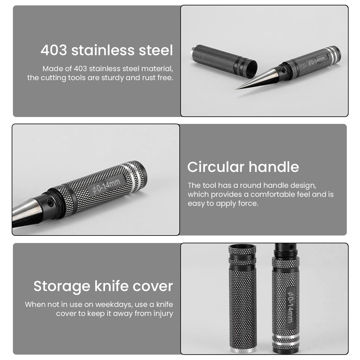 HASTHIP Stainless Steel Hole Puncher Reamer, 0-14 mm Diameter Cone Cutter Drill Bit with Anti-Slip Handle and Protective Case, Multi-Use Tool for Airplanes, Cars, Boats (Black)