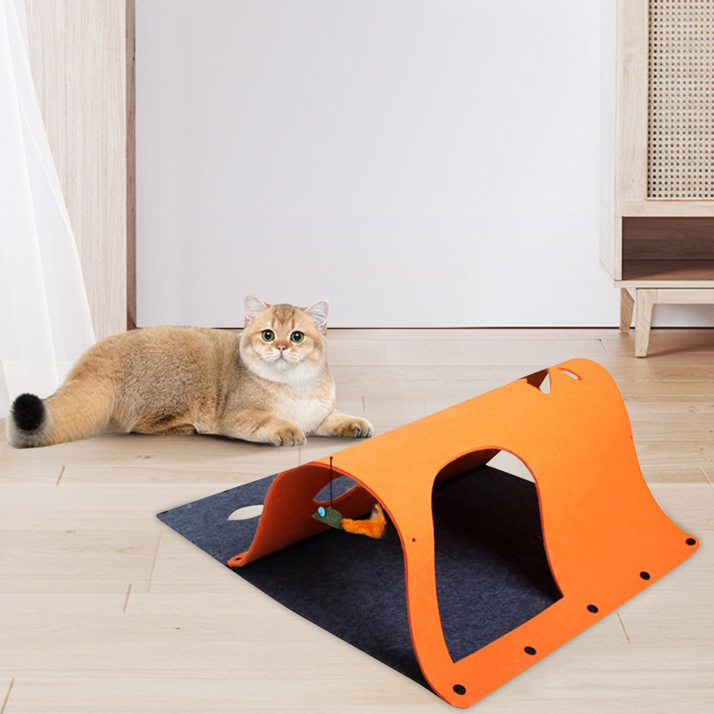 Qpets Felt Cat Tunnel Cat Toy Set of 2 Pieces Freely Assemble Felt Transformable Cat Tunnel Cut Out Felt Hide Cave, 52x70cm Per One
