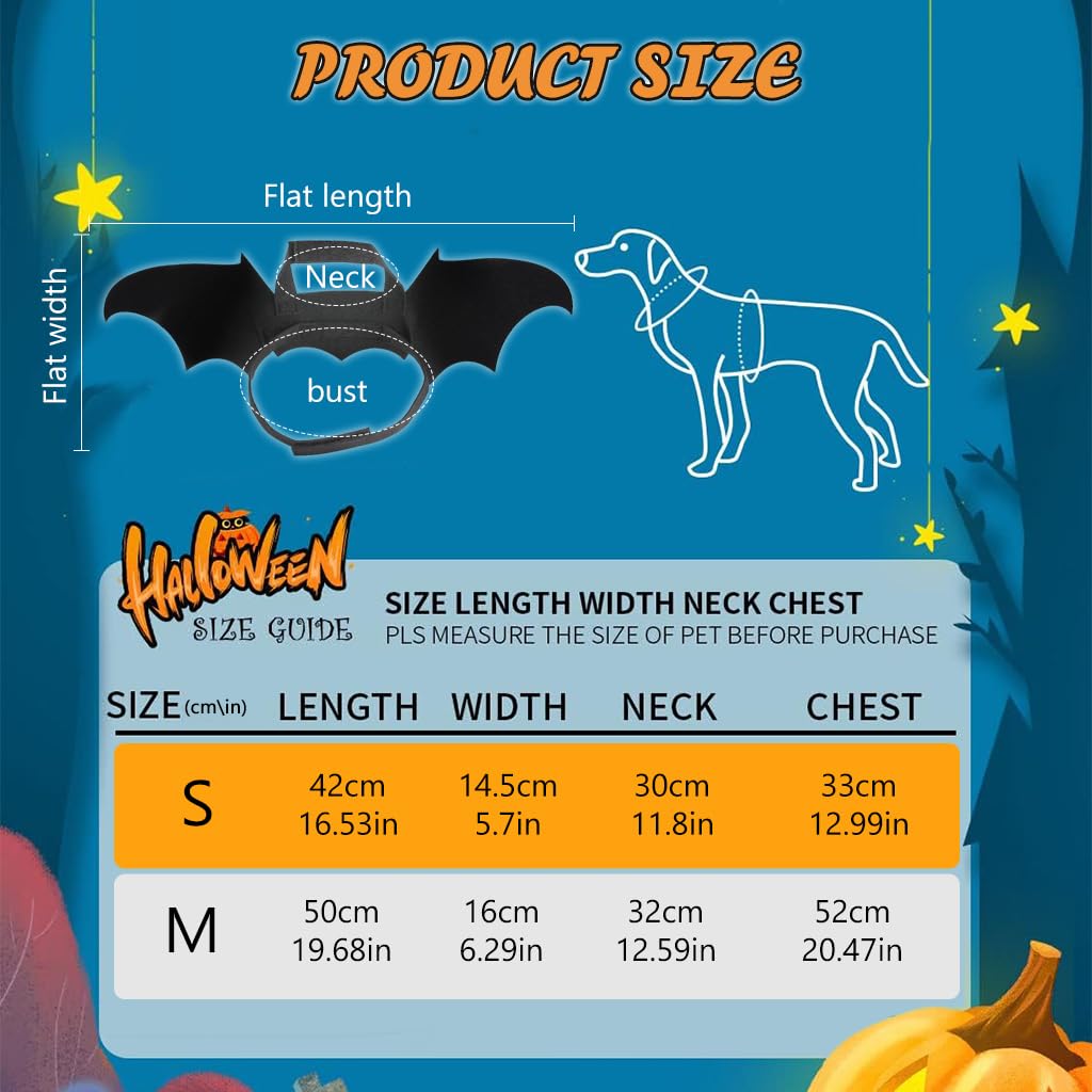 Qpets Bat Wing Costume for Cat Puppy Bat Wing Collar with Bell Halloween Pet Costume Adjustable Hoop and Loop Closure Halloween Party Favor Dress Up for Cat Puppy, S