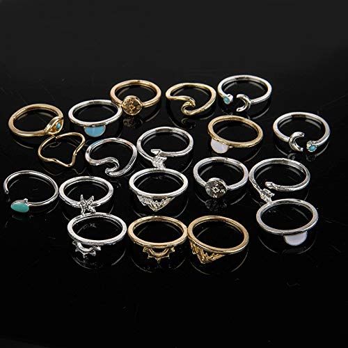 SANNIDHI 19 Pcs Boho Retro Rings Sets Combo Stackable Rings for Women Teen Girls, Vintage Knuckle Rings Finger Ring Sets Fashion Turquoise Golden-Plating Sleek Rings