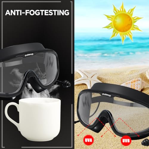Proberos® Big Frame Swim Goggles, Adults Swim Goggles Anti-Fog Oversized Frame Swim Goggles with Triple-Layer Designed Waterproof Earplugs, Leakproof Silicone Frame Design Freestyle, Black 3 PCS