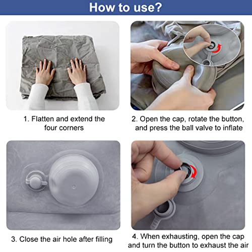HANNEA® 2Pcs Inflatable Air Pillow Travel Long Travel Foot Rest Foldable Travel Pillows Self-Inflatable Air Pillow for Cars, Travel, Office, Toddler Airplanes Journey Essentials - Grey