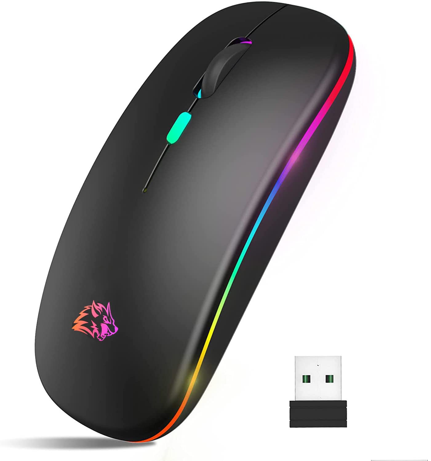 Verilux LED Wireless Mouse, Rechargeable Slim Silent Mouse 2.4G Portable Mobile Optical Office Mouse with USB Receiver, 3 Adjustable DPI for PC, Laptop, Computer, Desktop