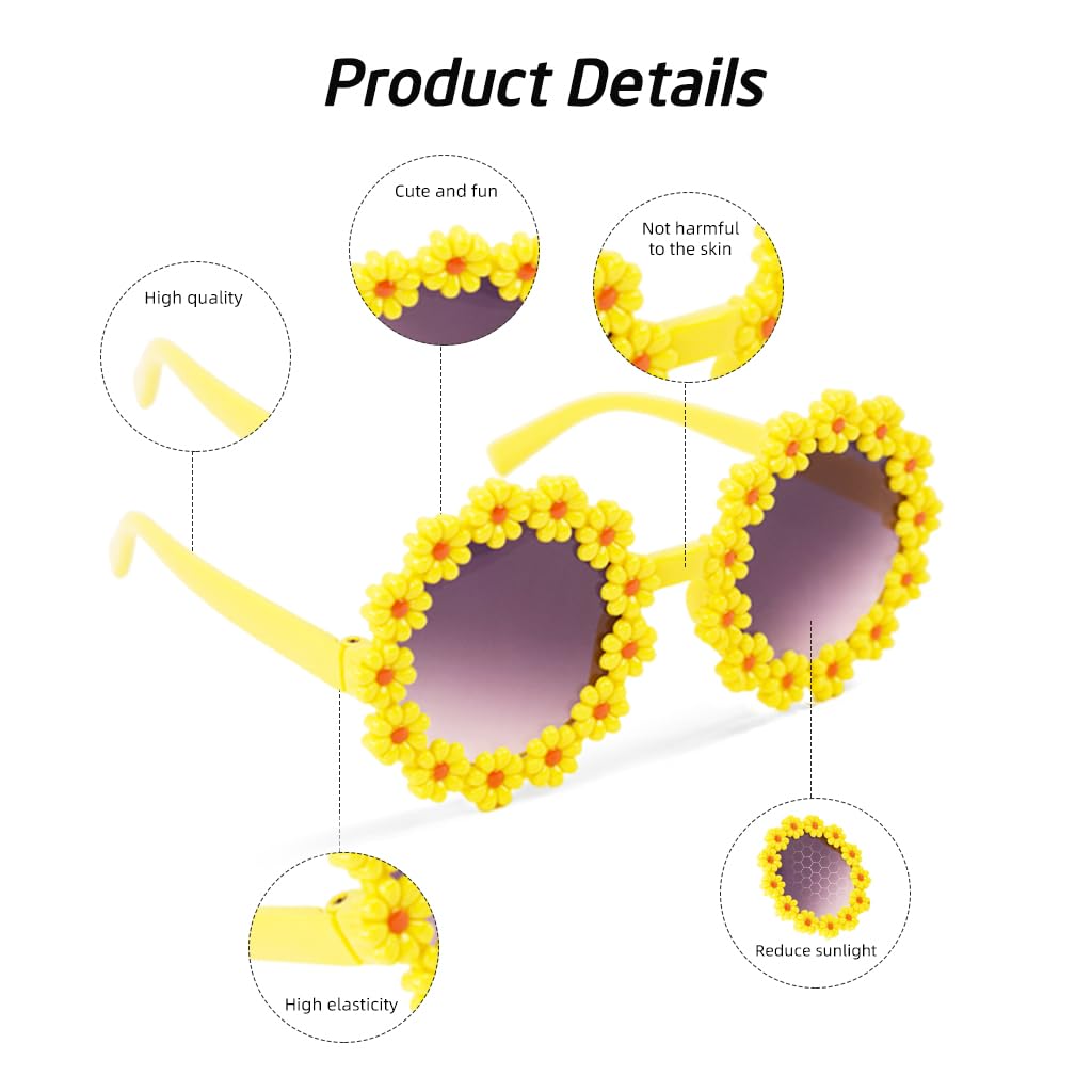 SNOWIE SOFT Sunglasses for Kids Sunglass Bow Headband Set Toddler Sunflower Sunglasses Headband Gift Set Stretchy Bow Baby Hair Band Fashion Beach Sunglasses Shower Gift for Kids
