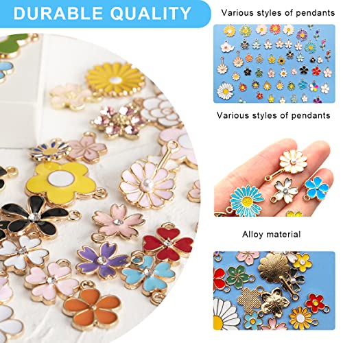 MAYCREATE® 180PCS Assorted Gold Plated Enamel Pendants Floral Themed Flower Charms for Jewelry Bracelet Earring Necklace Keychain DIY Accessories