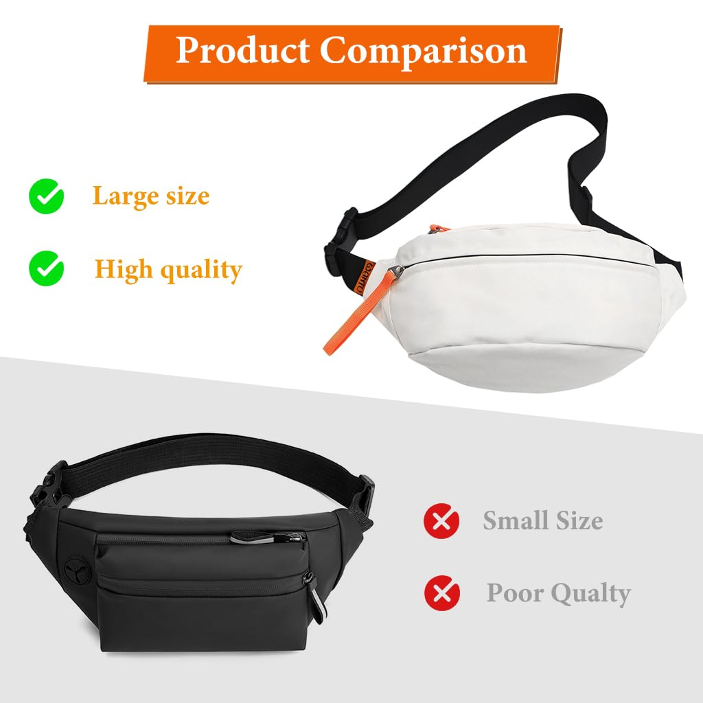 GUSTAVE Waist Bags for Men Women, Fanny Pack Women Cross Body Bag Mens Nylon Shoulder Bag, Money Bag for Commuting, Travel, Outdoor Activities, Cycling(white)