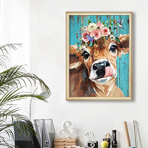 HASTHIP® Diamond Painting Kit with Round Diamonds 5D for Adults Kids 30 X 40cm Full Drill Cow Gem Art Home Wall Decor Gifts 12x16inch 2PCS